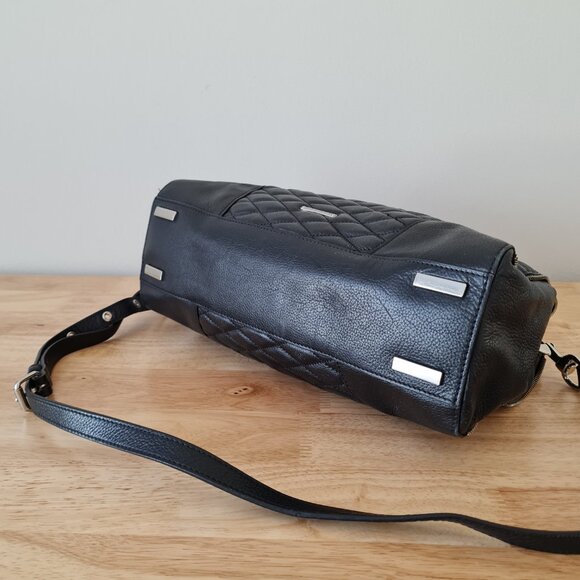 Rebecca Minkoff Amorous Satchel Black Leather Quilted Bowler Bag Handbag Luxe - Picture 3 of 14